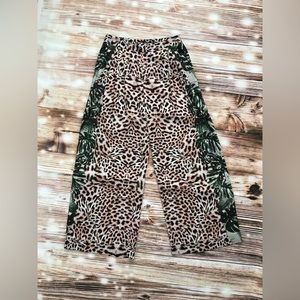 GUESS SILKY WIDE LEG BACK ZIPPER CHEETAH PRINT PANTS